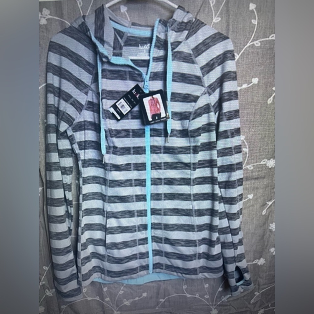 Lukka Womens Hooded Full Zip Active Wear Jacket Gray Blue Size S NWT